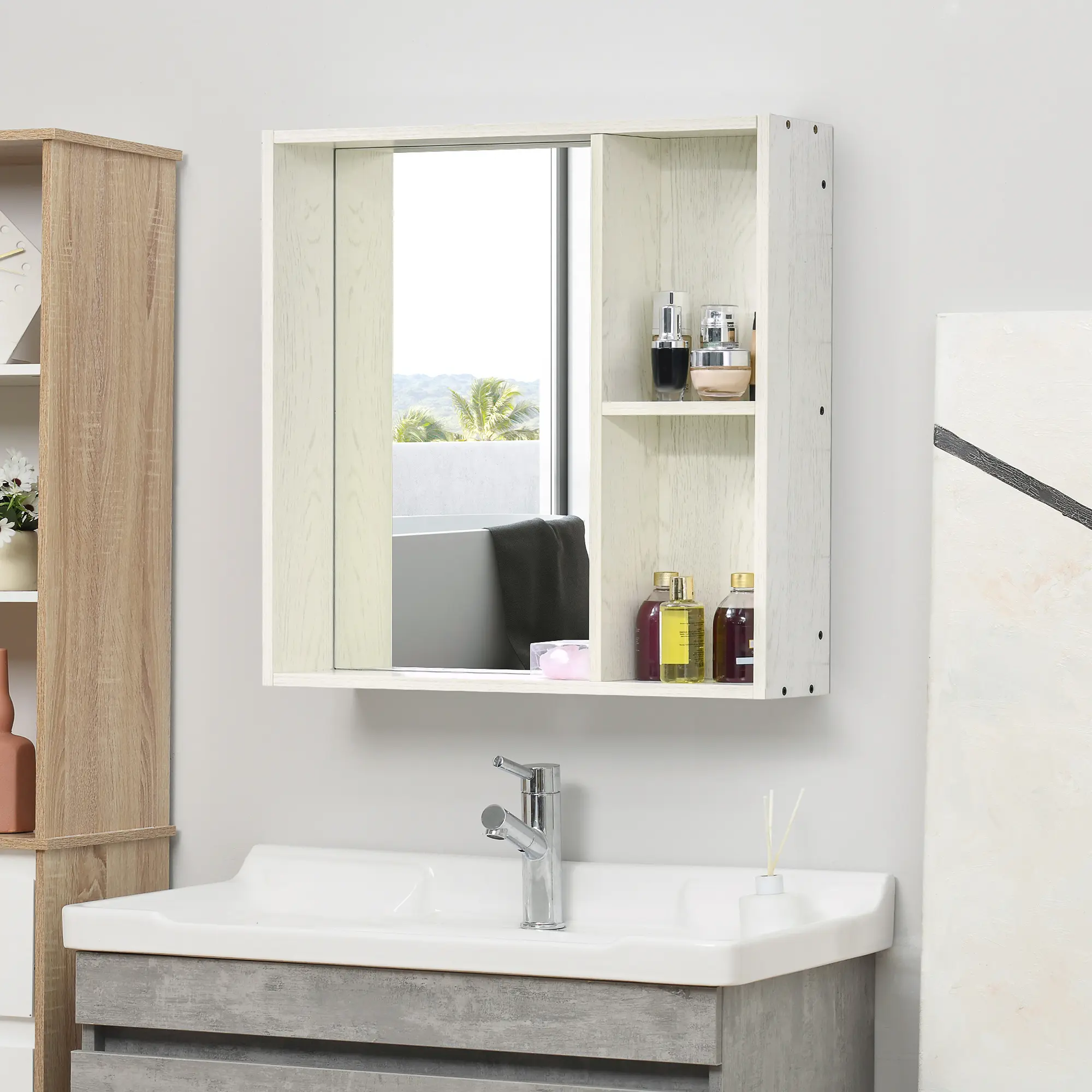 Multifunctional Bathroom Mirror Cabinet, Wall-Hanging Vanity Cabinet with Integrated Mirror for Daily Makeup, Shaving, Hair Styling, and Neatly Classifying Skincare, Medicine, and Hygiene Supplies Indoors