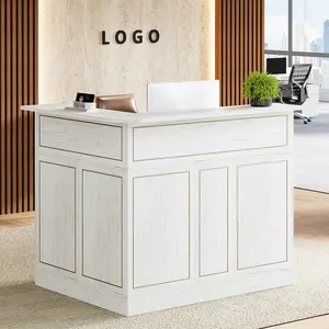 LITTLE TREE Reception Desk with Storage Shelves, L-Shaped Modern Front Desk, Reception Counter Table for Small Office, Salon, Checkout