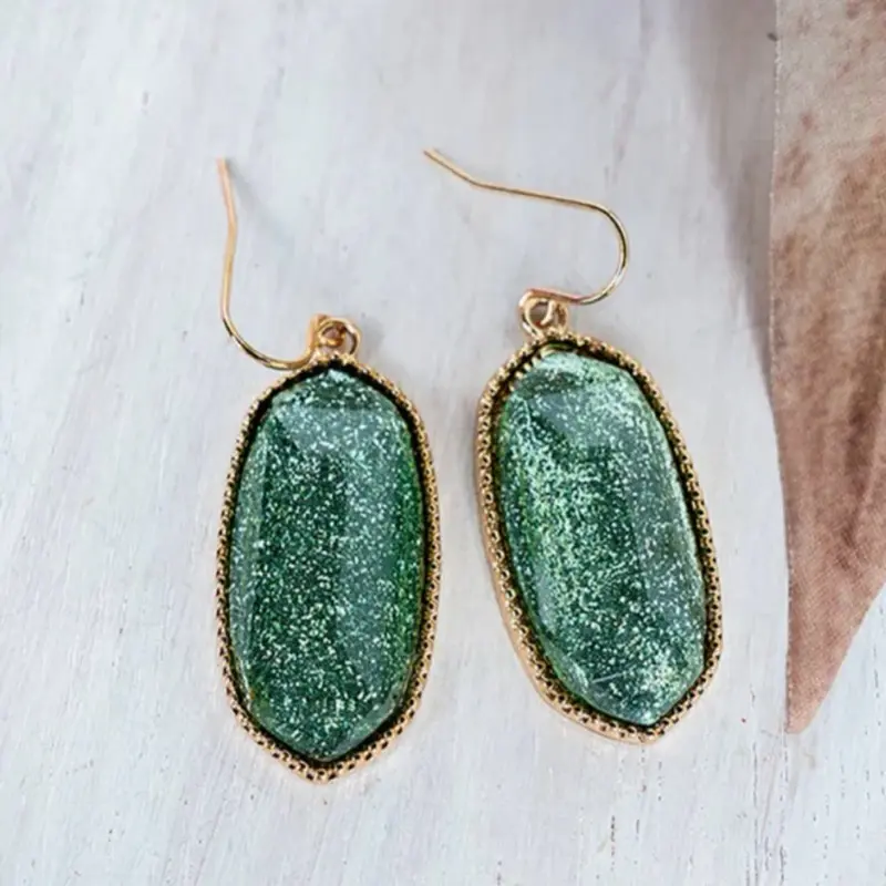 Green Druzy Earrings with Gold Tone Frame for Women's Fashion Jewelry