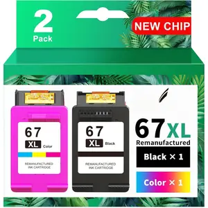 67XL  Printer Ink, Replacement for  Ink 67 for  67 Ink cartridges Black/Color Combo Pack, Compatible with DeskJet 2755e 2855e 2700e 4155e 2734e 2827e 4100e Envy 6055 6455e Printer 67XL