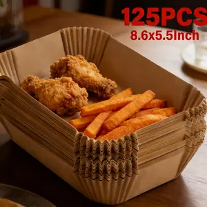 125PCS Air Fryer Liners Disposable, 8.6x5.5 Inch Rectangle Non-Stick Parchment Paper Liners for Ninja Foodi, COSORI, Tower Air Fryer, Oil-Proof Water-Proof Baking Paper for Roasting, Baking, Cooking Kitchenware Bakeware Parchmentpaper Baking Supplies