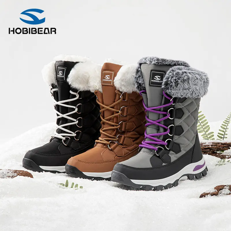 HOBIBEAR Women's Winter Snow Boots - Unisex Long Plush Windproof Cotton Footwear for Outdoor Skiing