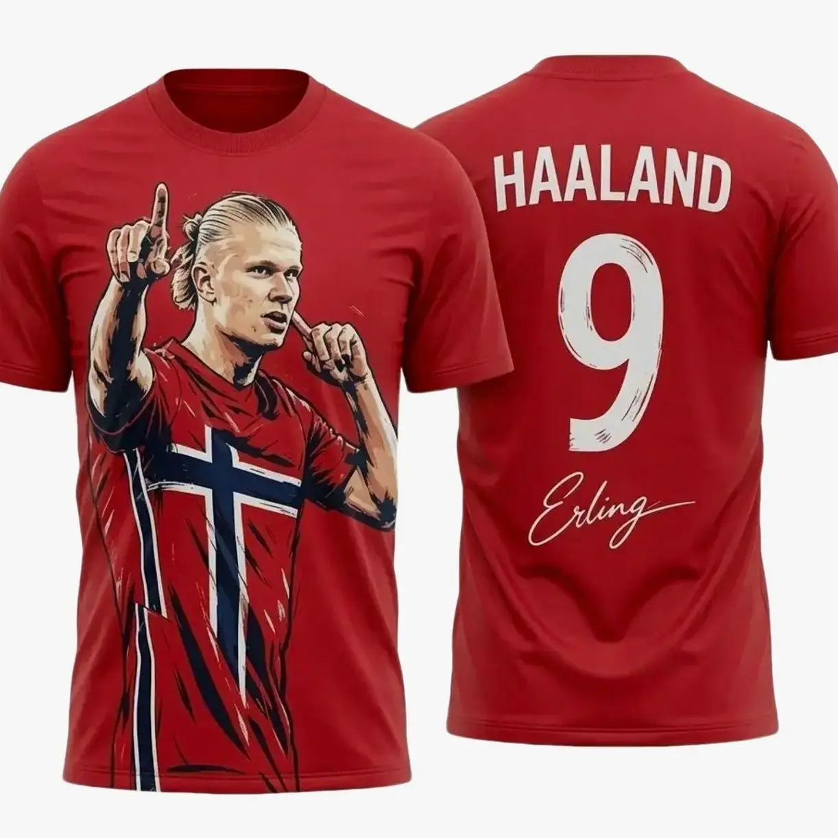 Erling Haaland #9 Signature Shirt, Norwegian soccer player, Erling Haaland Shirt, Norway Flag Game Day Shirt, Gift For Boyfriend 1