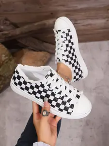 2026 New Checkered Frayed Low Top Canvas Shoes for Women, Lace-Up Flat Casual Board Sneakers, Comfortable and Stylish Trainer Walking Shoes