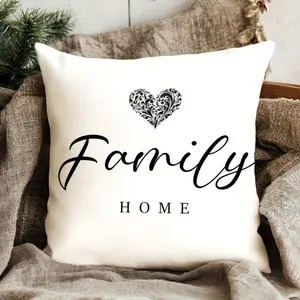 1pc, FAMILY HOME Text Love Heart Warm Printed Pillow Cover,  Comfortable Home Decorative Pillow Cover for Living Room Bedroom Sofa Cushion Cover, Pillow Insert Not Included