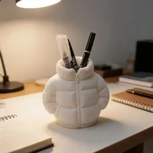 1 cute down jacket-shaped pen holder with creative printing, novel cup mats for the classroom, suitable for students' desks, office desk decorations, and desk storage items.