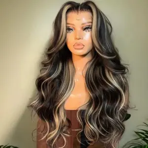 13x6 P1B/27 Highlight Blonde Body Wave Lace Front Wigs Black Blonde Highlight Human Hair Honey Blonde Colored 13x4 Lace Frontal Glueless Wigs Human Hair Pre Plucked with Baby Hair