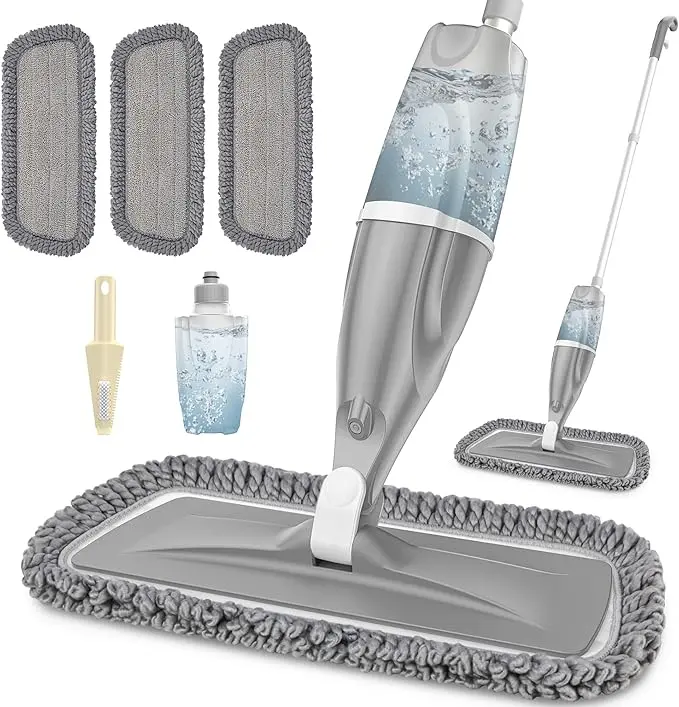 Spray Mop for Floor Cleaning - Dust & Wet Flat Mop with 3 Washable Reusable Pads and 1 Refillable Bottle for Hardwood, Laminate, Ceramic Tiles, Vinyl, and Wood