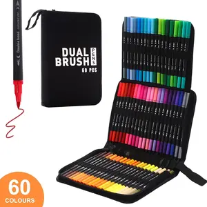 Art Brush Set for Adults, 60 Dual-Ended Brushes for Coloring Books, Christmas Cards, Calligraphy, Journals & Graffiti Art Supplies