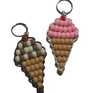ice cream sweet treat Pony Bead Kandi Keychain, Handmade Stylish Practical Casual 80s-90s Nostalgic Trending Animal Fidget Accessory, Gifts for Boyfriend girlfriend kids