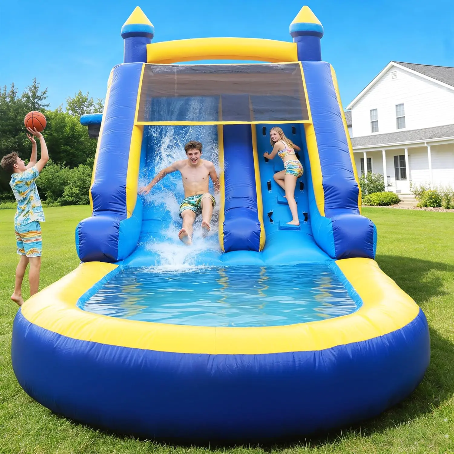 UIRGRInflatable Water Slide Commercial Grade: Water Bounce House for Adults and Teenagers - Big Pool, Premium PVC, Wet & Dry, Blower Included - for Backyard Outdoor Birthday Party, Castle Style