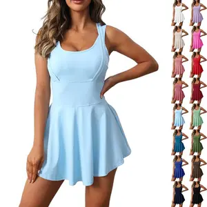 Women's sleeveless 2-in-1 sports tennis and golf dress, paired with sportswear and built-in shortsRAIMENTRY