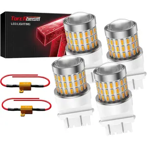 Torchbeam 3157 LED Bulb Kit for Turn Signal Lights Rear/Front - 4-Pack with 54-SMD 3014 Chipset & 3-SMD 3030 Chipset, 350% Brighter, Amber Yellow