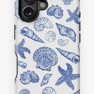 Blue Seashell Print iPhone Case - Durable & Impact-Resistant for iPhone Models 11, 12, 13, 14, 15, 16 - Glossy Finish, UV Protection