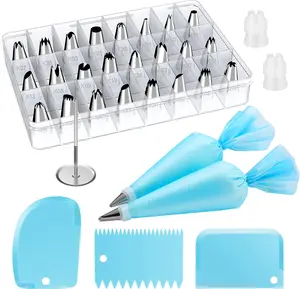 32- Piping Bags and Tips Set with 24 Icing Piping Tips, 2  Pastry Bags 12 Inch,  Piping Icing Bags and Tips, Cake Decorating Kit for Frosting Cookie, Cupcake