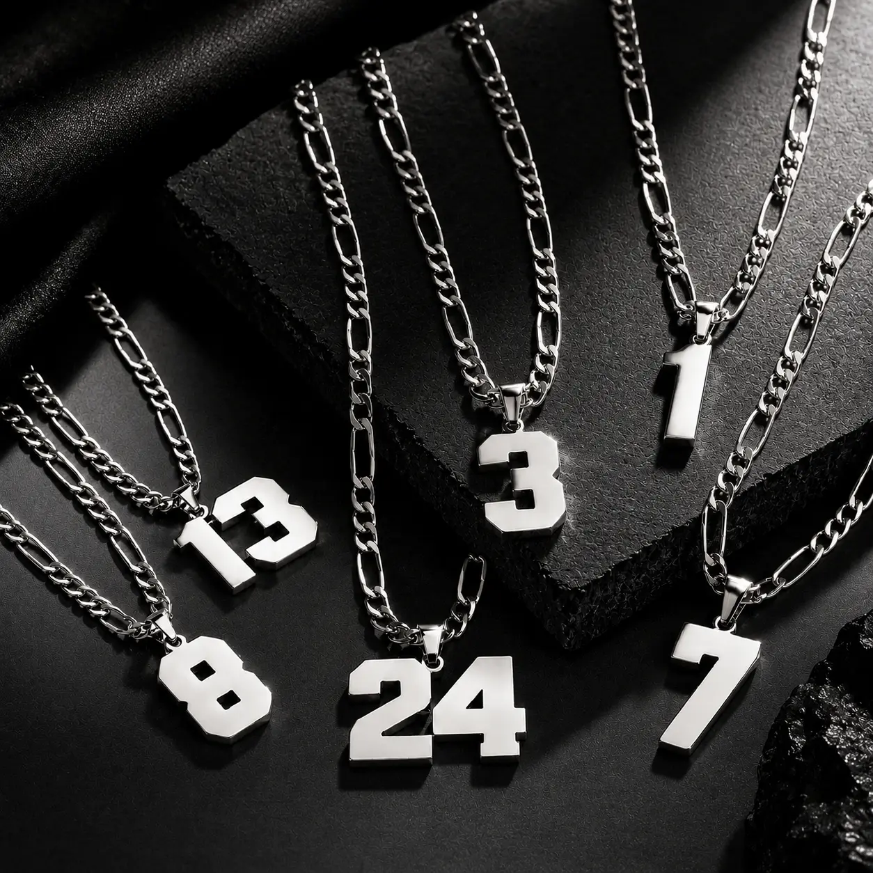 Personalized Number Necklaces for Mens/Athlete, 24inch Length Stainless Steel Sports Pendant Chain Baseball Basketball Football Team Inspiration Jewelry