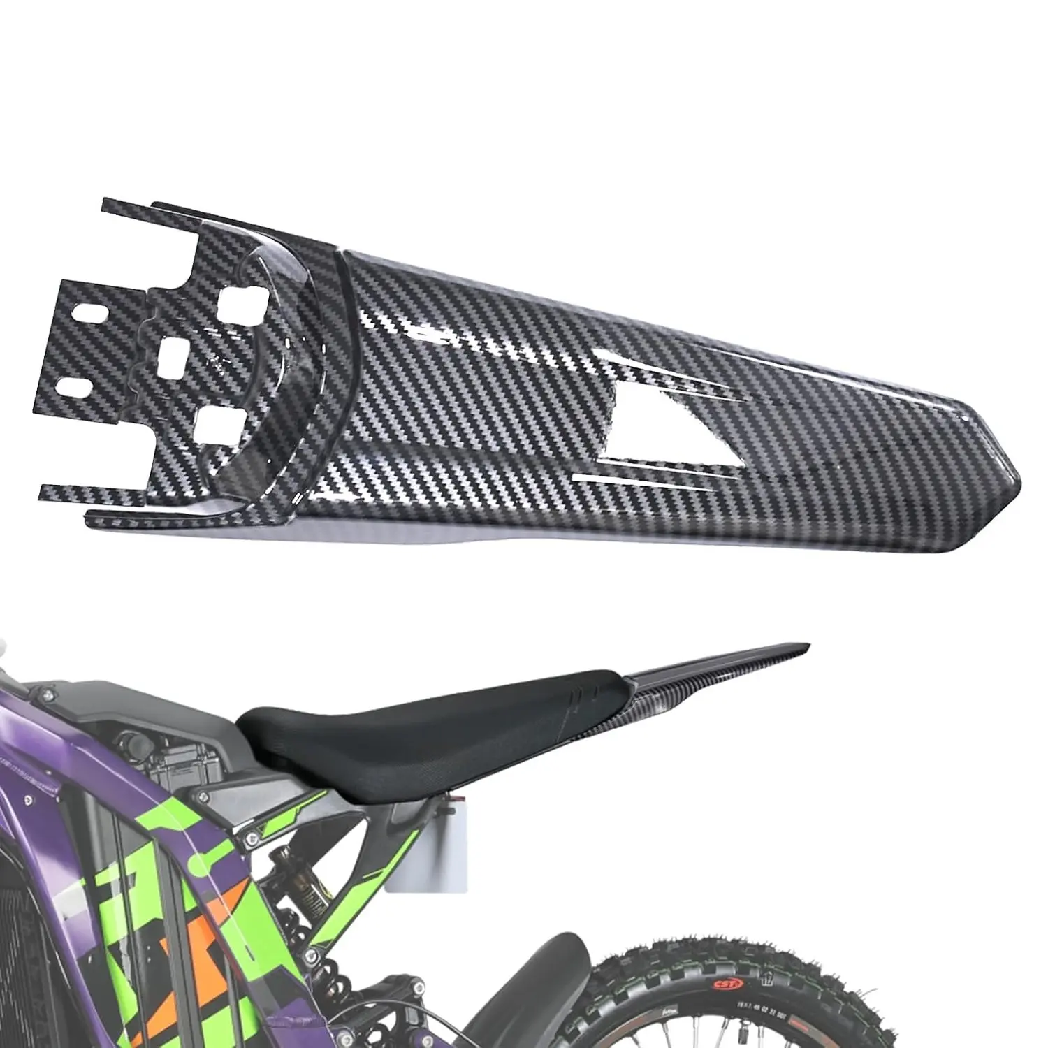 Extended Tail Fender for Surron Light Bee X S, Imitation Carbon Fiber Longer Rear Fender for Segway X260 X160 Electric Dirt Bike,Extra Long Mudguard Tail Fender for Suron (Water Transfer) Motor Parts Accessories Motorbike Motorcycle Parts Covers