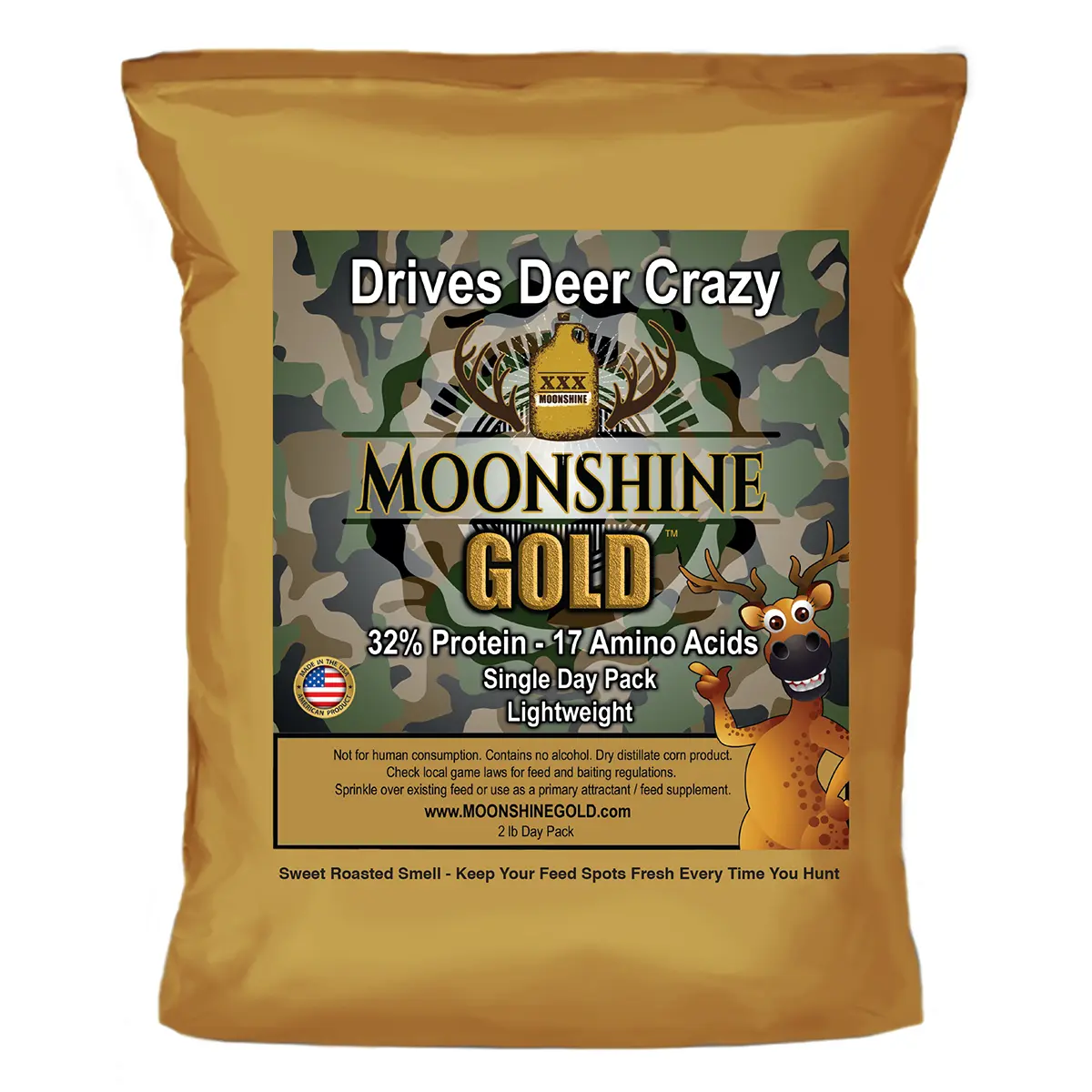 Moonshine Gold Fresh Deer Attractant - 32% Protein, Amino Acids, Molasses (3-Pack of 2 lb. Bags), Roasted, 17 Amino Acids