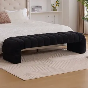 69.7" Ottoman Bench, Teddy Upholstered Queen Size End of Bed Bench, Channel Tufted Entryway Bench with Cushion, Long Bedroom Bench, Window Bench Seat for Entryway, Living Room
