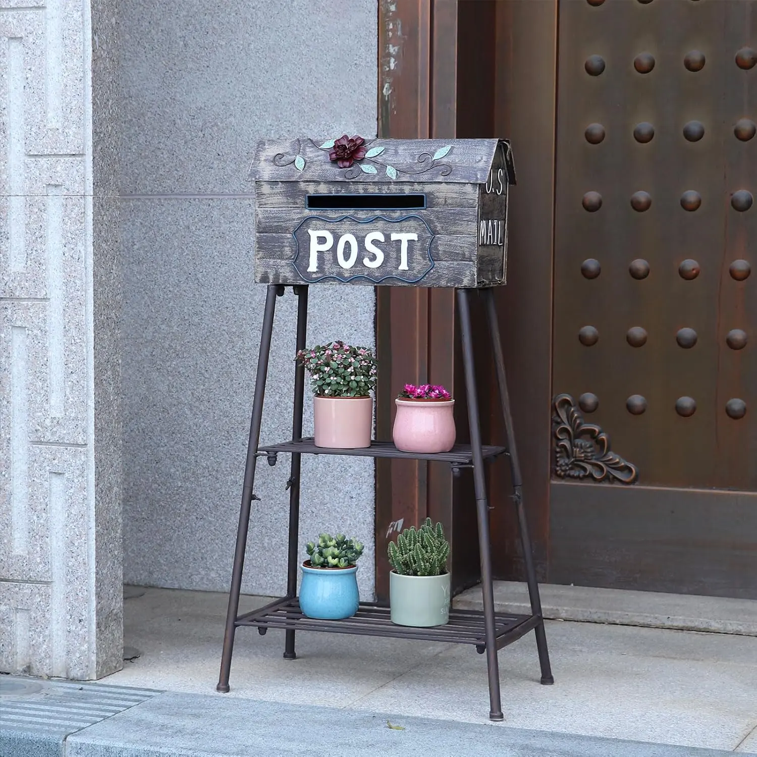 Metal Mailbox and  Stand Combination,Mailboxes for Outside with  Stand,Decorative Mailboxes Outside,Rustic Mailbox,Garden Porch Decor