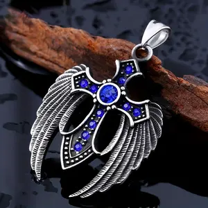 Mens Gothic Angel Cross Pendant Necklace Retro Stainless Steel Chain Jewelry for Unisex Fashion Gift