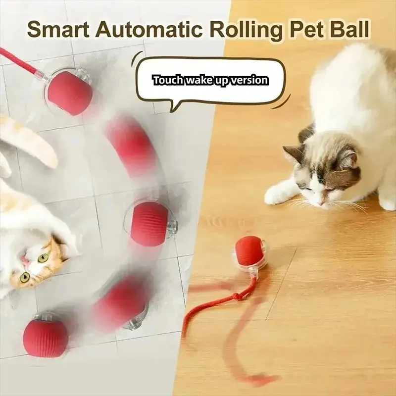 Smart Rolling Cat Ball Toy with Tail, USB Rechargeable Interactive Pet Toy with LED Light, Motion Activated Exercise Toy for Cats and Small Dogs