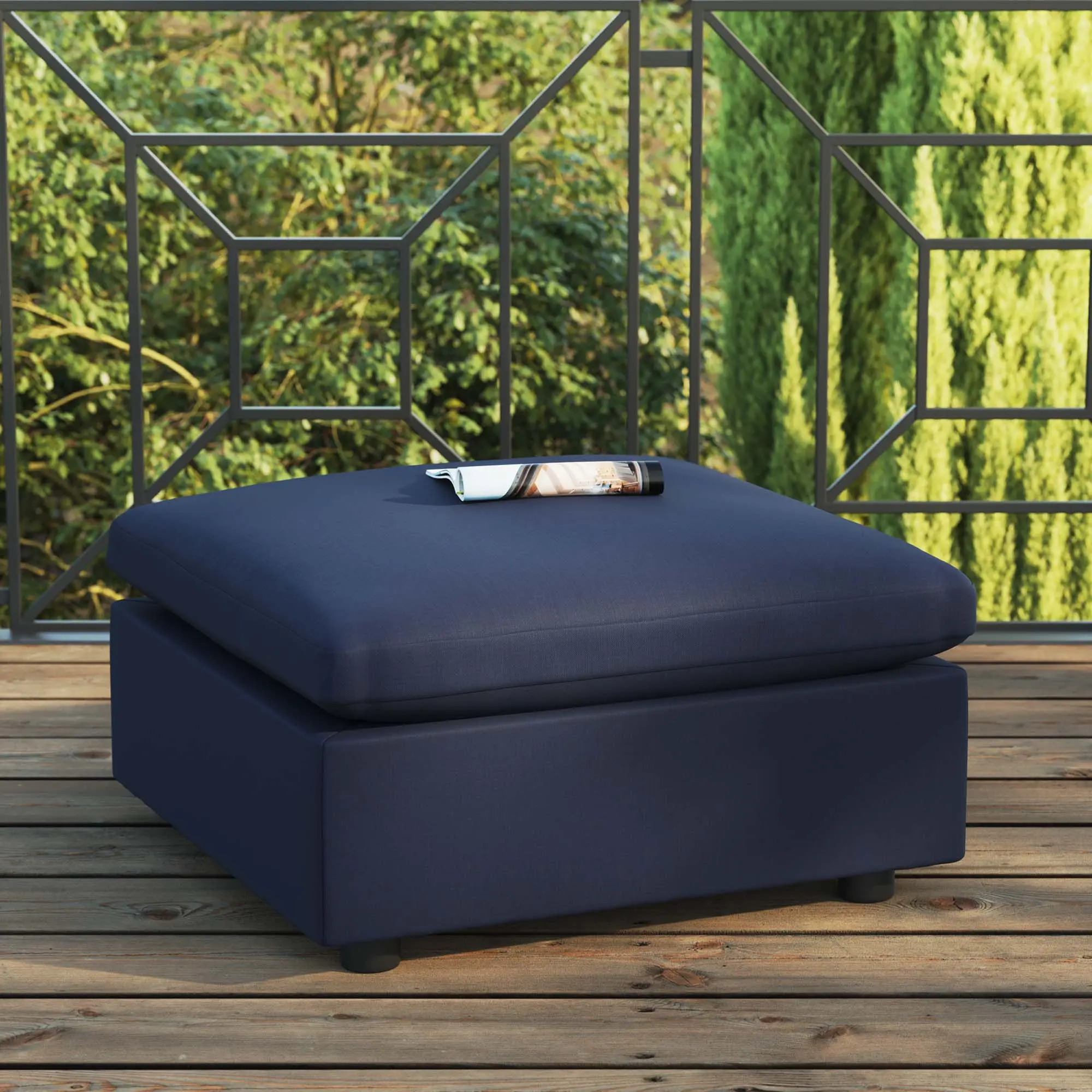 Modway Commix Overstuffed High Weight Capacity Outdoor Patio Ottoman, Navy, High Weight Capacity Ottomans