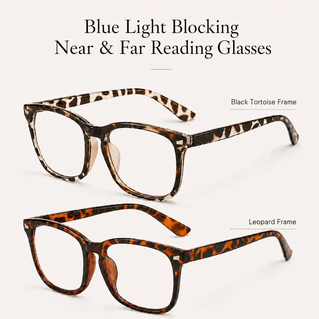 +1.00 Progressive Multifocal Reading Glasses for Men-Women, Daily Blue Light Filtering Eyewear Fashion, 3 Viewing Zones for Distance-Computer-Reading, Feather Light Retro Tortoise Non-Prescription Frames, Feather Light Frames Non-Prescription Glasses