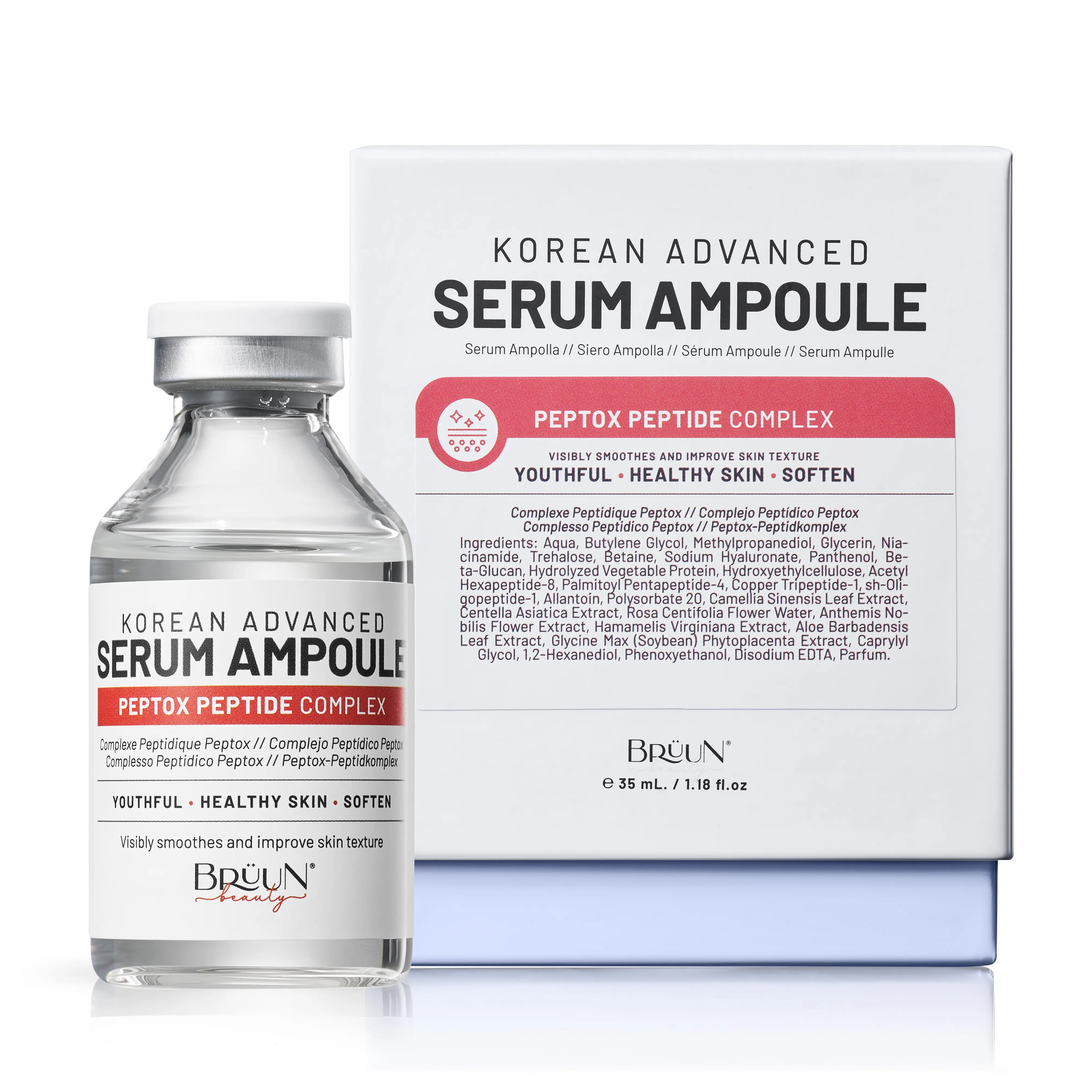 BRÜUN Peptox Peptide Facial Serum Ampoule – Hydrating Korean Skincare Serum for Face and Body, for Use with or without Derma Pen (Not Included), 1.18 fl.oz Microneedle Liquid Skin Serum
