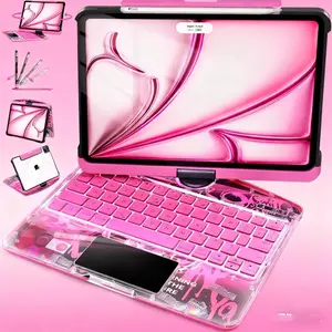 DarlingCase Cyberpunk 360° Rotating Keyboard Case for iPad Air 11 & IPad 11th-11in-A16(2025)- Features 7-Color Backlit Wireless Keyboard & 360° Trackpad in Stylish Translucent Pink iPad Case iPad Keyboard Cover #SummerVibes