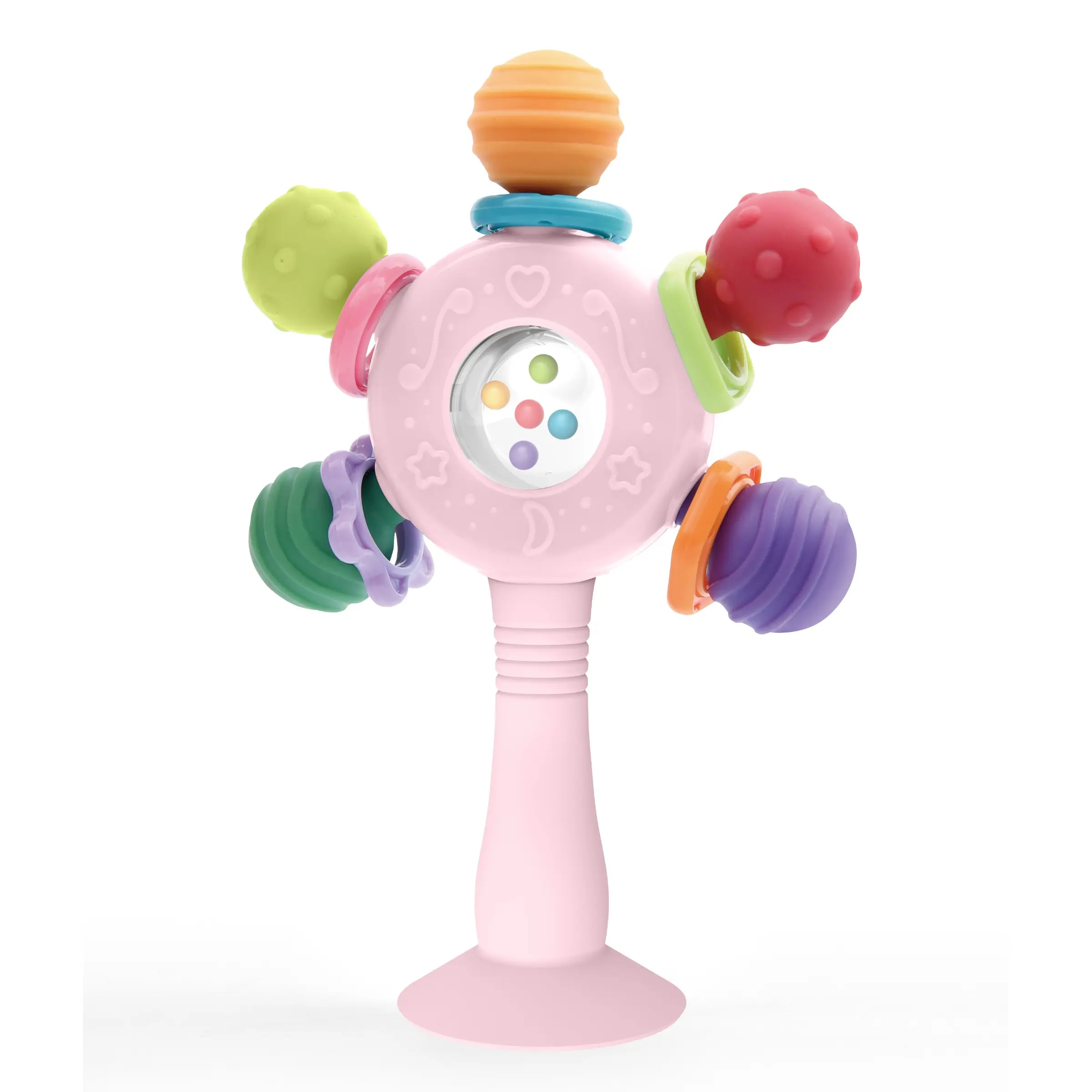 Baby Teether Rattles Toy, 1 Count Newborn Infant Baby Teething Toy with Suction Cup, Baby Sensory Toy, Early Education Sound Toy, Birthday Gift for Boys & Girls