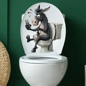 2Pcs Funny Donkey On Toilet Phone Stickers Novelty Spoof Wall Decals for Bathroom Toilet Seat & Tank Decor Fun Home Accessories