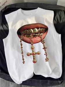 Unisex Lip Print Vest Sleeveless, Stylish Summer Sporty Loose-Fit Knitted Graphic Letter Pattern, Trendy American Hipster Casual New Arrival