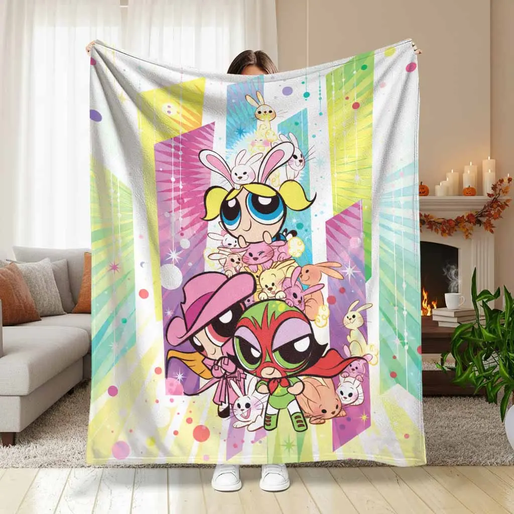 Cartoon Characters Flannel Blanket Vibrant Colorful Rabbit Pattern Soft Lightweight Plush Bedspread Warm Cozy Breathable Throw Suitable For Living Room Sofa Bed Decor Birthday Gift Office Nap Outdoor Camping Travel Picnic Hiking Use