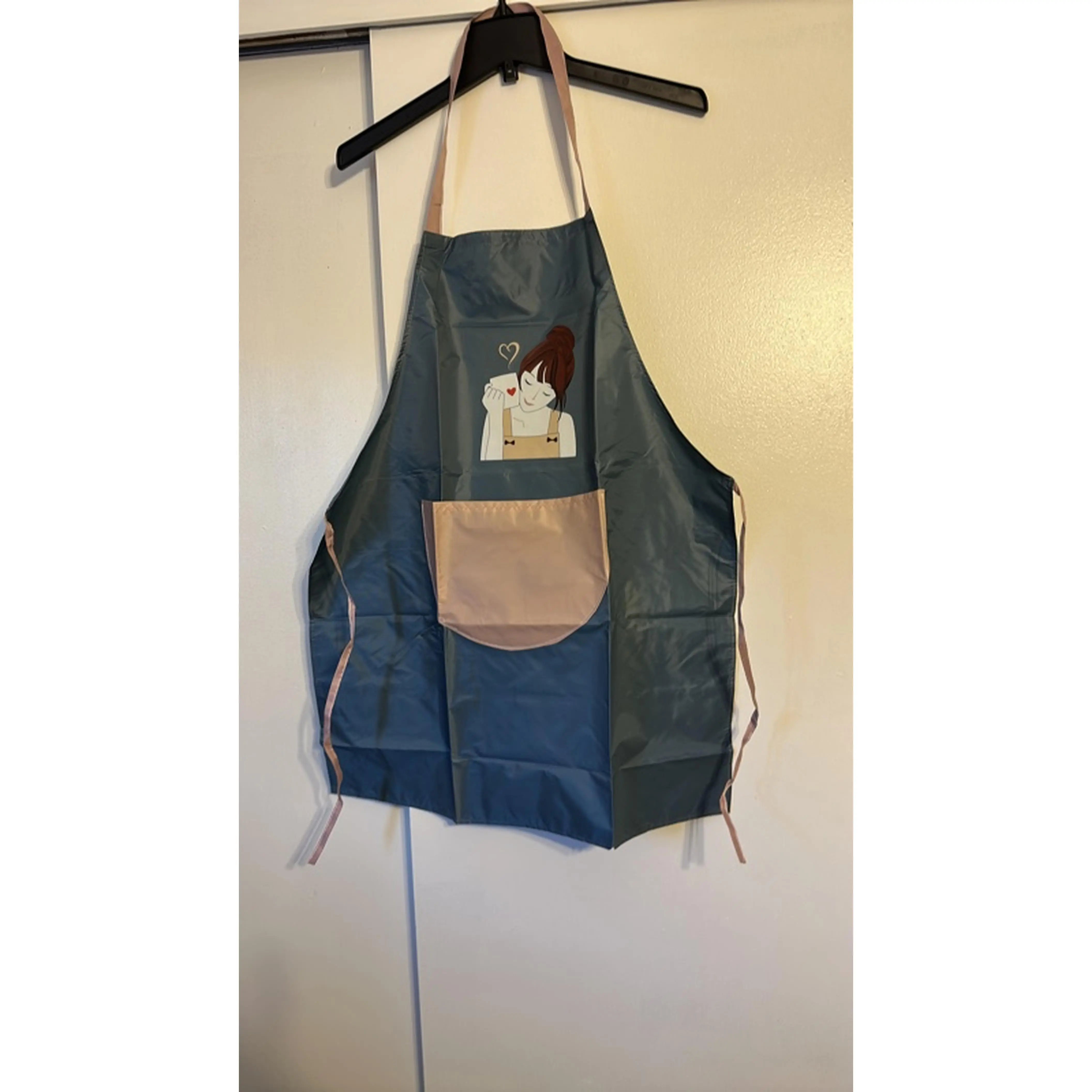 Dark Gray/Pink Apron with Heart Design, Size OS, Perfect for Cooking and Baking