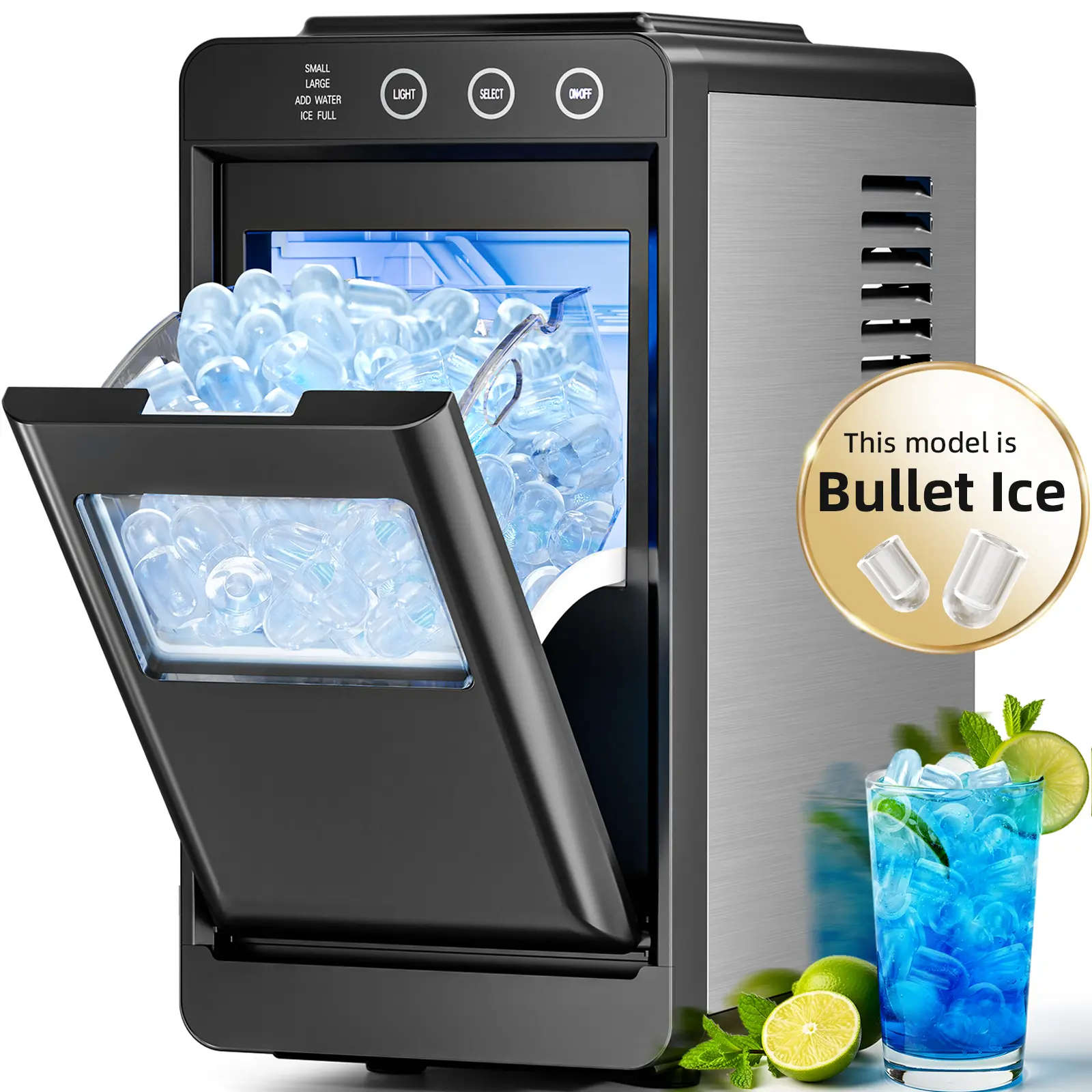 Antarctic Star Countertop Ice Maker with LED control, Selectable S/L Ice Size, 26.5 lbs/24Hrs, 8 Ice Cubes in 6 Mins, Auto-Cleaning, Portable with Ice Basket & Scoop for Home/Kitchen/Camping/RV summerwins