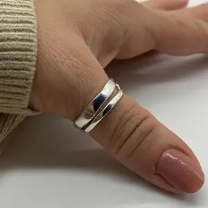 Double Layer Chunky Stackable Thick Adjustable Ring, Thumb Ring, Jewelry For Woman, Layered Band Ring, Gift For Her