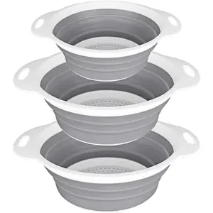 Collapsible Colander and Strainer Set of 3-2 PC 4 Quart (1 gal) and 1 PC 2 Quart (0.5 gal) - BPA Free & Dishwasher-safe Silicone Kitchen Foldable Strainer for Pasta, Veggies