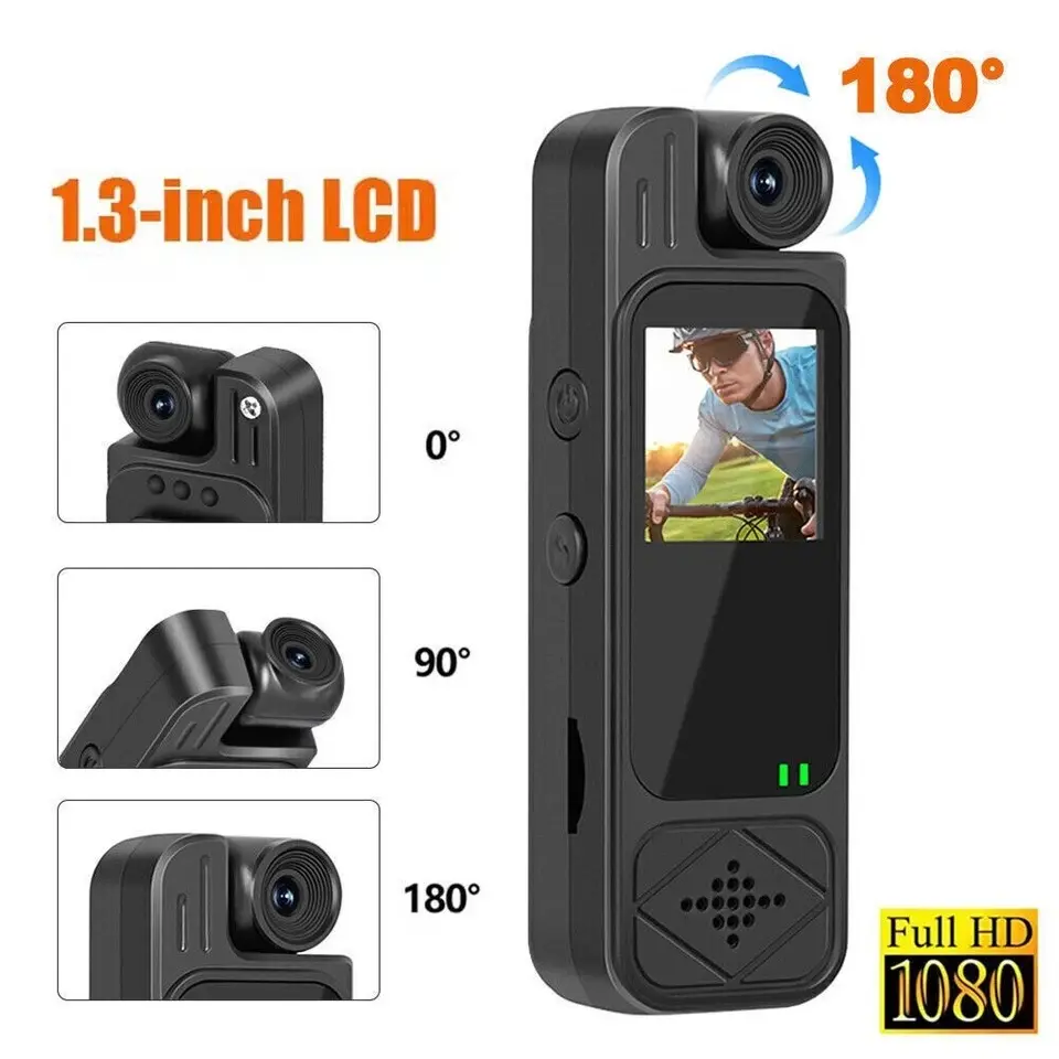 20-hour 1080P Camcorder Mini Police Body Camera HD 180° Video DVR IR Night Cam Recording Portable Compact