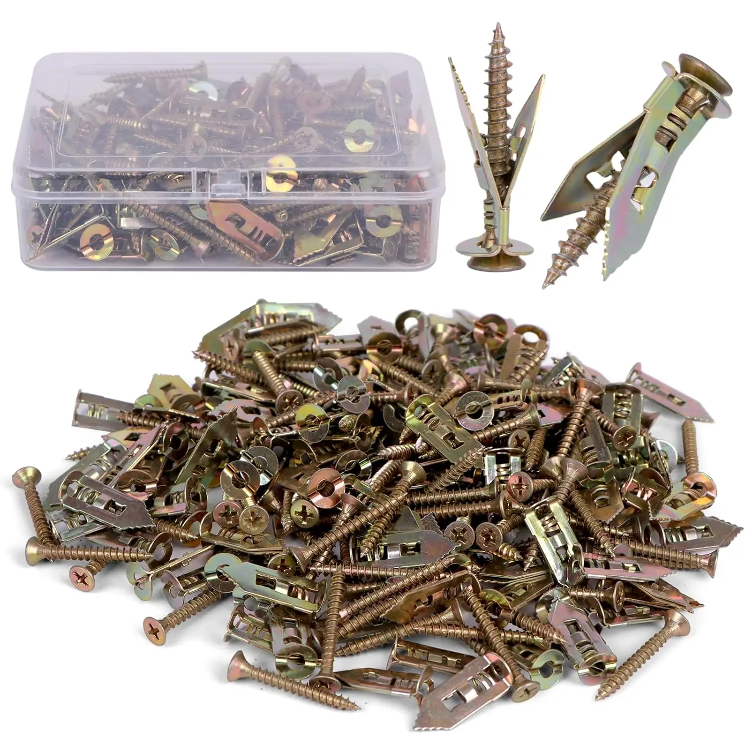 200P Self Drilling Drywall Anchors Screws Kit, 100 Anchors and 100 Screws for Heavy Duty, Upgraded Zinc Plated Steel,No Drill Needed, for TV, , Shelf Straps, Cabinet & Fixing Curtains (200)