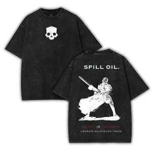 Helldivers 2 Spill Oil 2 sided printed Oversize Unisex Cotton tee game merch retro black graphic design Art helldivers helmet Tops trendy gift
