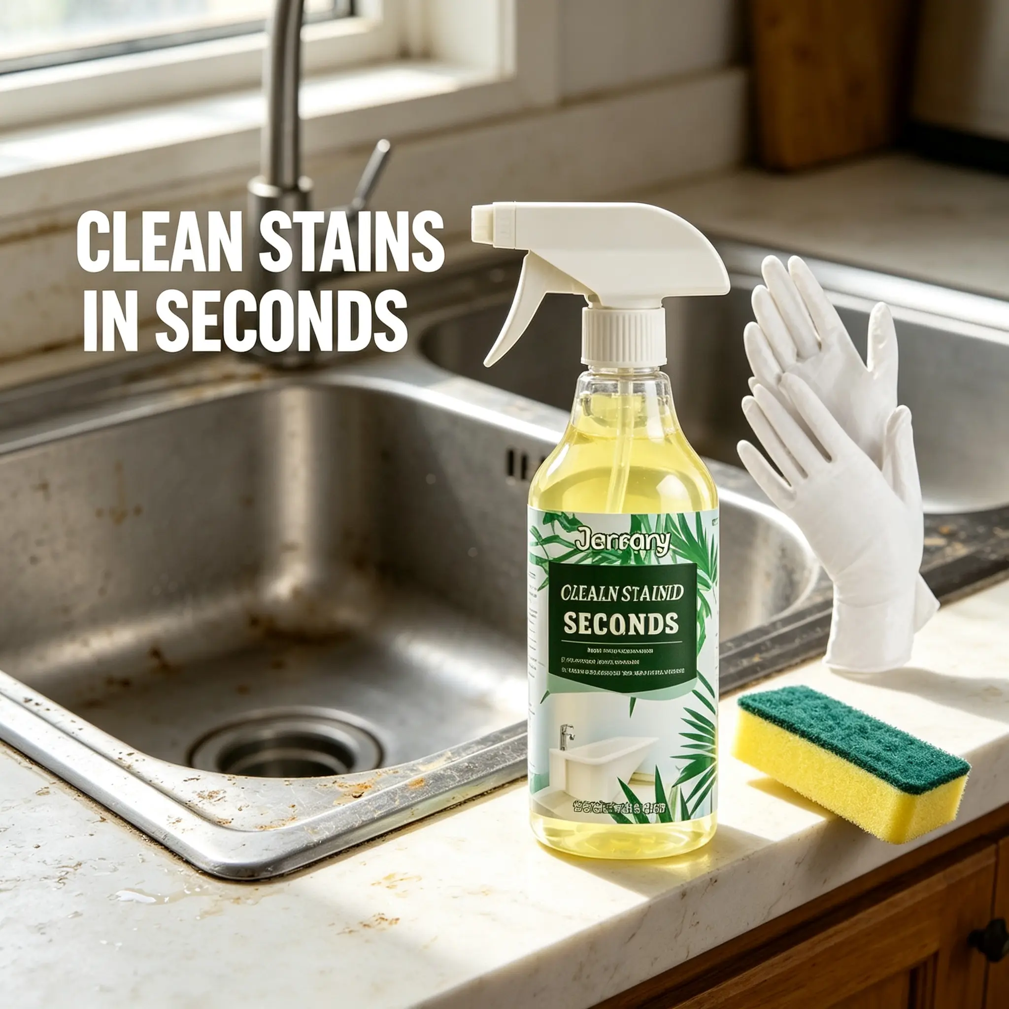 100ml Household Hard Surface Care Solution with Sponge & Disposable Gloves, Multi-Scene Household Care Liquid for Kitchen & Bathroom Surfaces, Helps Clear Daily Stubborn Marks on Tile, Porcelain and Hard Surfaces