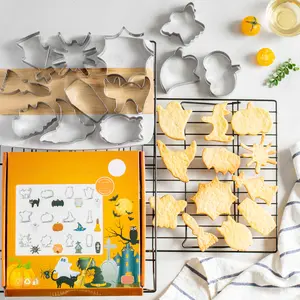 Halloween Stainless Steel Cookie Cutter 12-Piece Set Pumpkin Bat Skull Cookie Cutter, Cookie Mold DIY Baking Tool Set