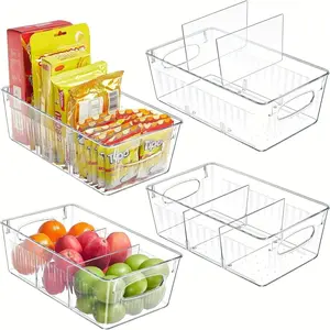 Kitchen refrigerator storage bins, clear plastic, with dividers, food storage boxes, refrigerator pantry organizer, new arrivals BPA-free utensils