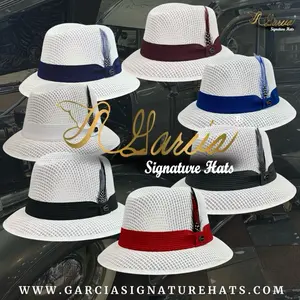 García Signature Classic White Lowrider Derby Hat for Men Women & Kids with Stylish Hat Band & Feathers