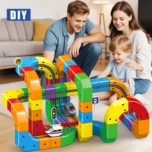 DIY Train Track Building Toy Set with Train and Traffic Signs, Stem Educational Puzzle Blocks, Rechargeable, Ages 3-8, Birthday Gift