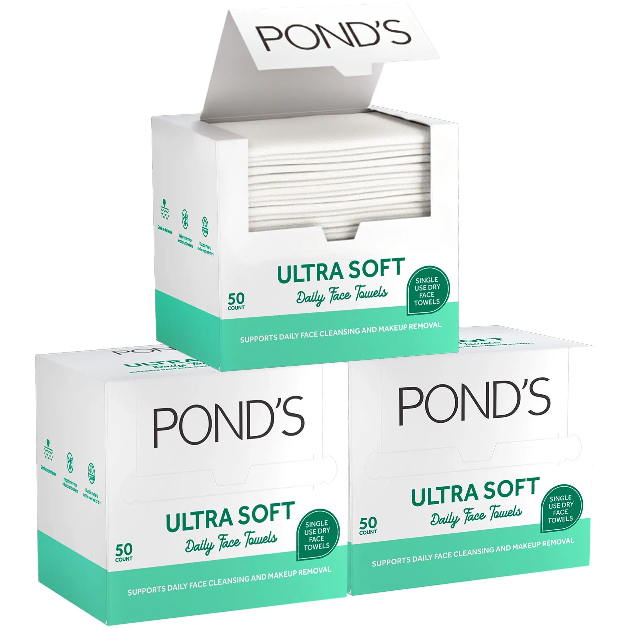 POND’S Ultra Soft Daily Face Towels, Single-Use 3-Pack (50 Per Box)