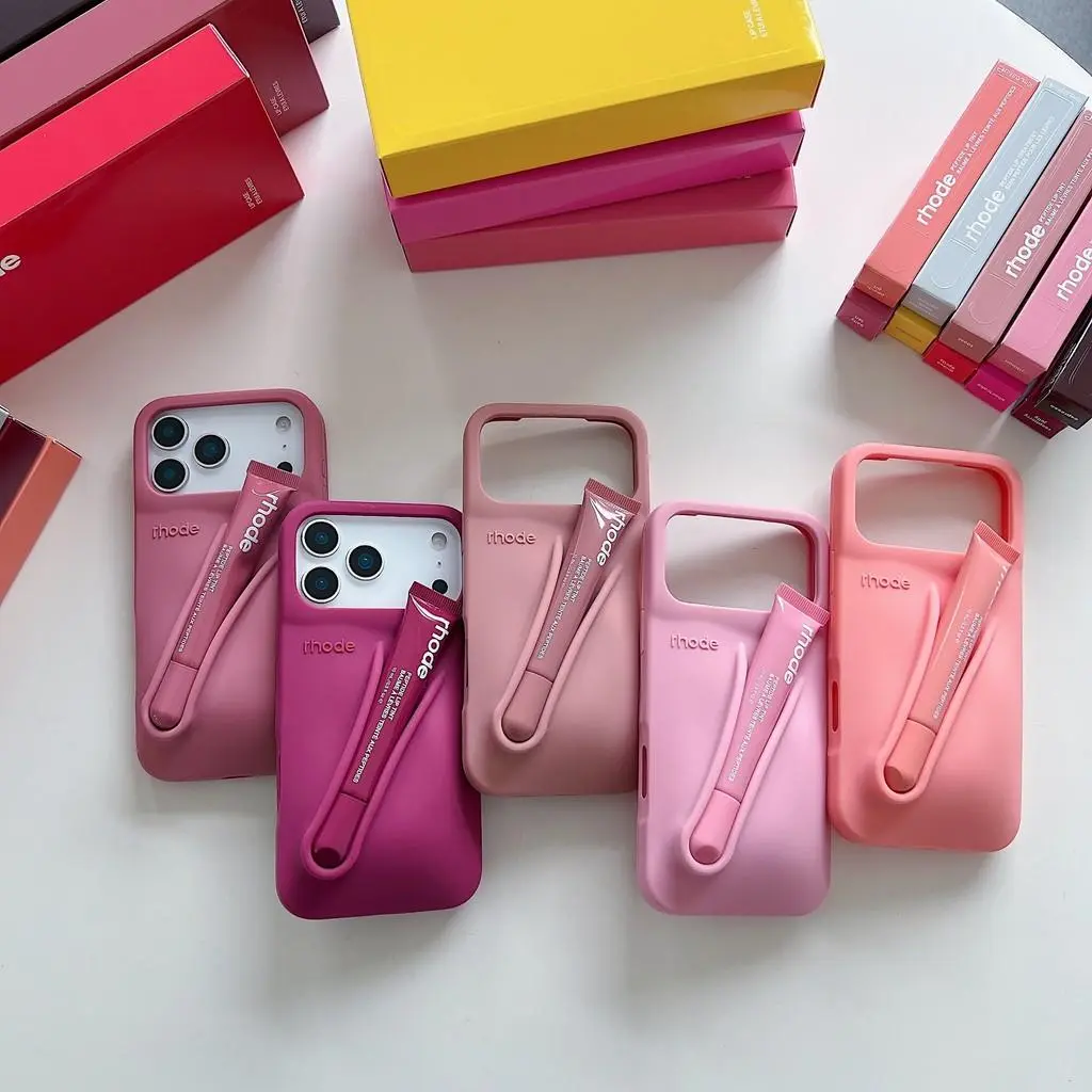 Rhode Phone Case With Box and Lip Gloss Set Silicone Case for iPhone 17 16 15 14 13 12 11 Pro Max Plus Lipstick Toast Espresso Ribbon Cover