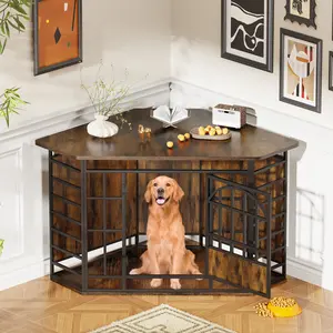 【HolidayHaul】COZPAW 52 Inch Corner Dog Crate Furniture,Wooden Dog Kennel Indoor Furniture End Table,Modern Dog Cage Decorative Pet House TV Stand for Large Medium Dogs,Vintage Brown