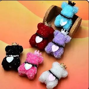 Bear Top Sugar for Pens - Red Design with Heart Accent & Gold Crown Detailing - 6,or 12 Pieces - 4cm Size - Elegant Pen Toppers for Beads Making Diy Beading Accessories Beaded Jewelry